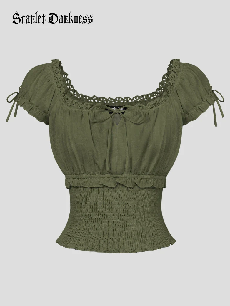100% Cotton Renaissance Smocked Waist Peasant Tops - Image 26