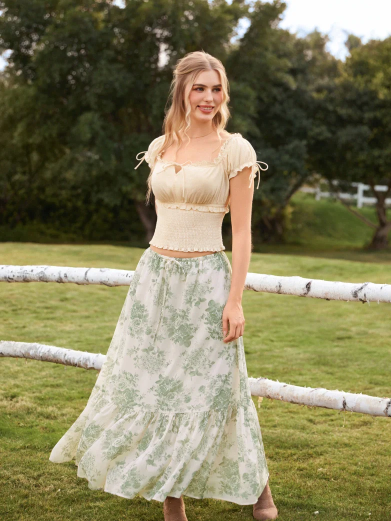 100% Cotton Renaissance Smocked Waist Peasant Tops - Image 3