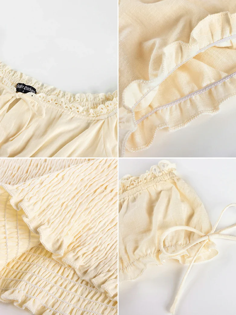 100% Cotton Renaissance Smocked Waist Peasant Tops - Image 5