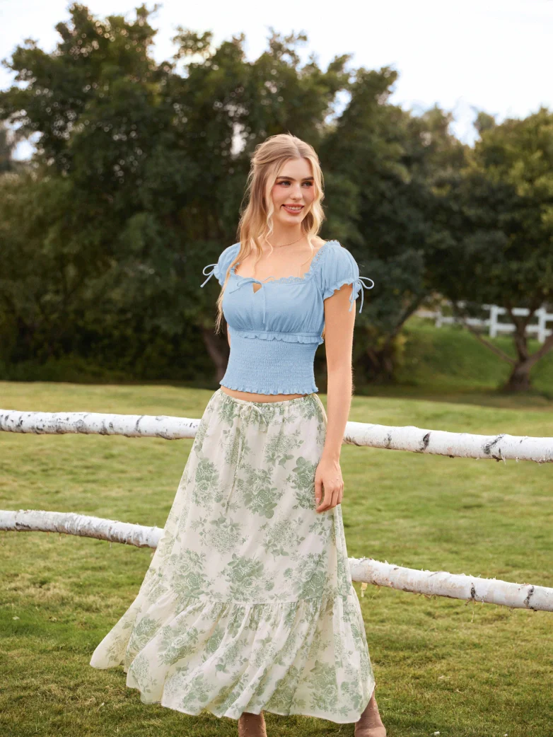 100% Cotton Renaissance Smocked Waist Peasant Tops - Image 36