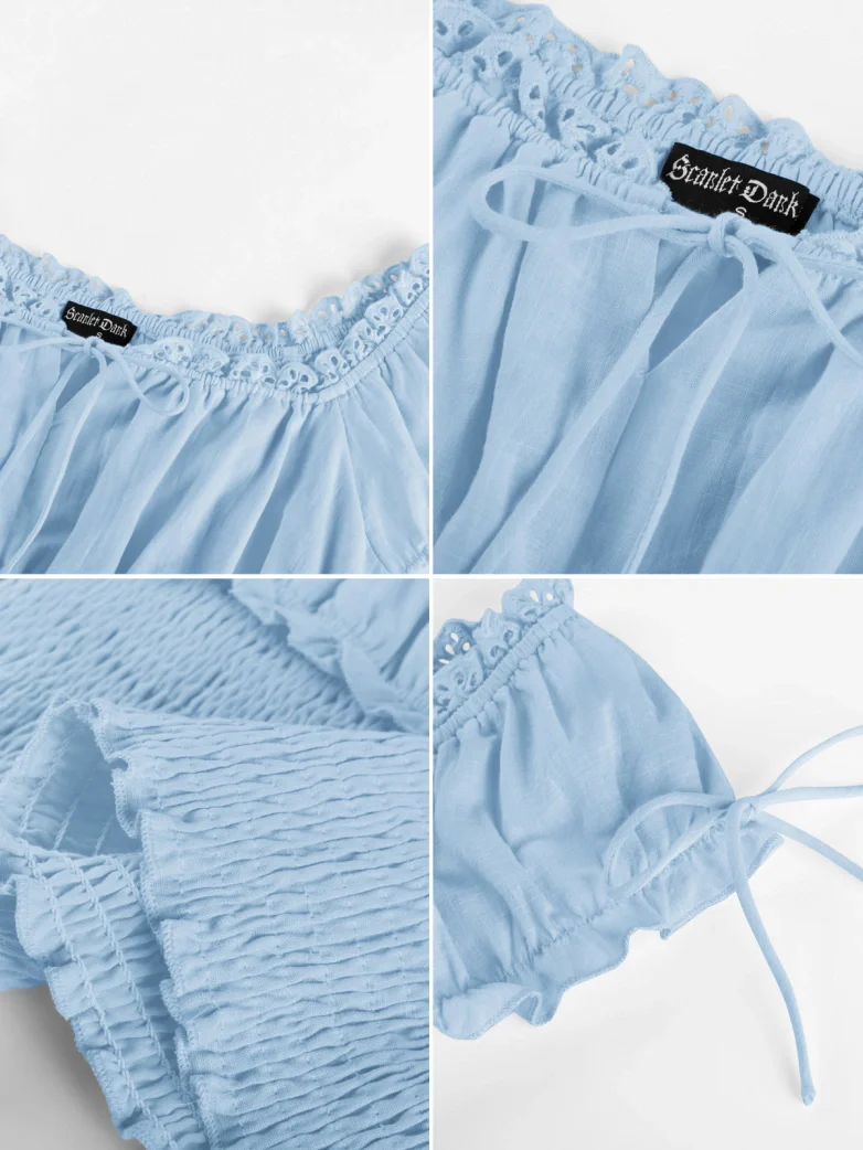 100% Cotton Renaissance Smocked Waist Peasant Tops - Image 38