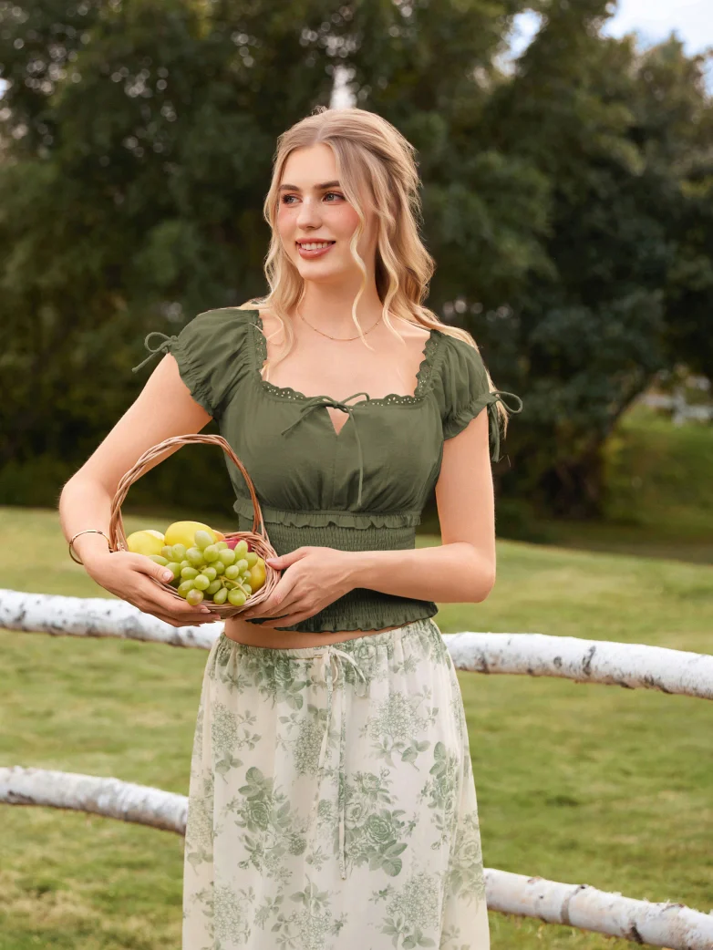 100% Cotton Renaissance Smocked Waist Peasant Tops - Image 27
