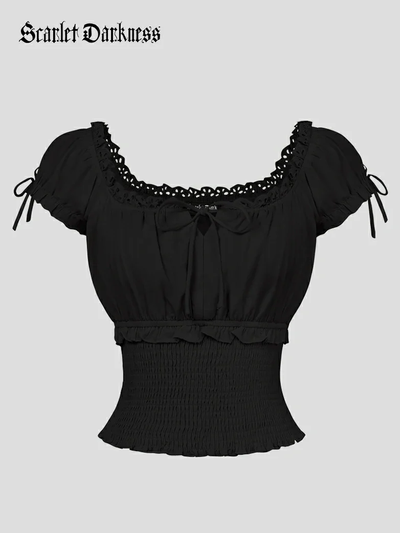 100% Cotton Renaissance Smocked Waist Peasant Tops - Image 7