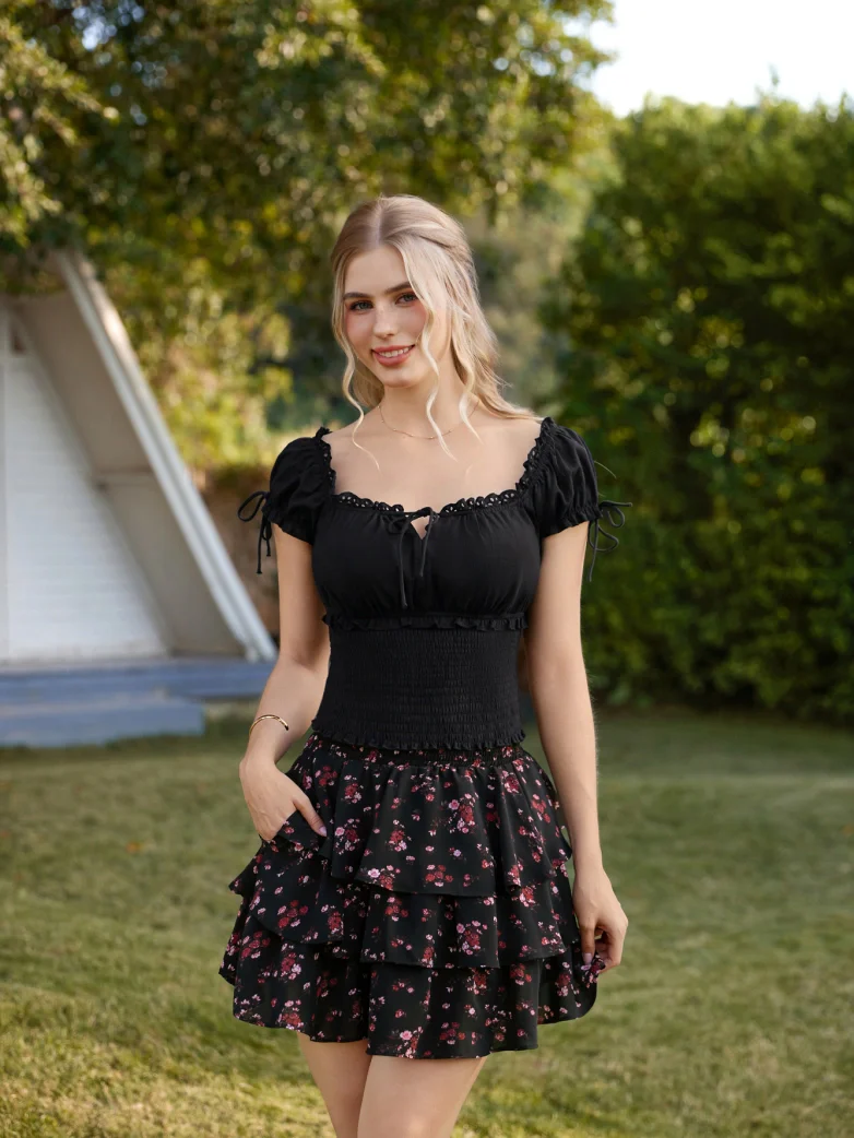 100% Cotton Renaissance Smocked Waist Peasant Tops - Image 8