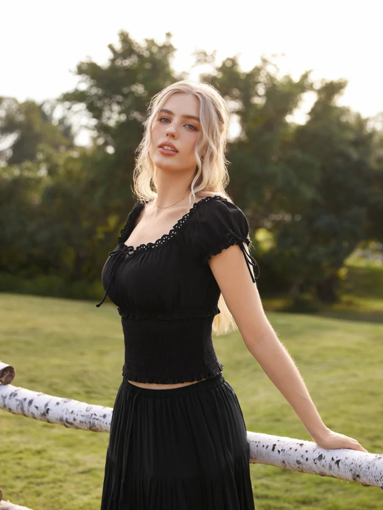 100% Cotton Renaissance Smocked Waist Peasant Tops - Image 9