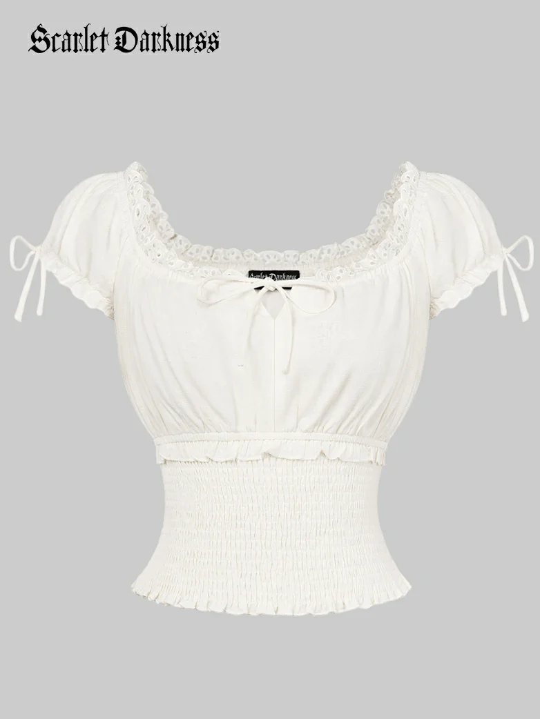 100% Cotton Renaissance Smocked Waist Peasant Tops - Image 14