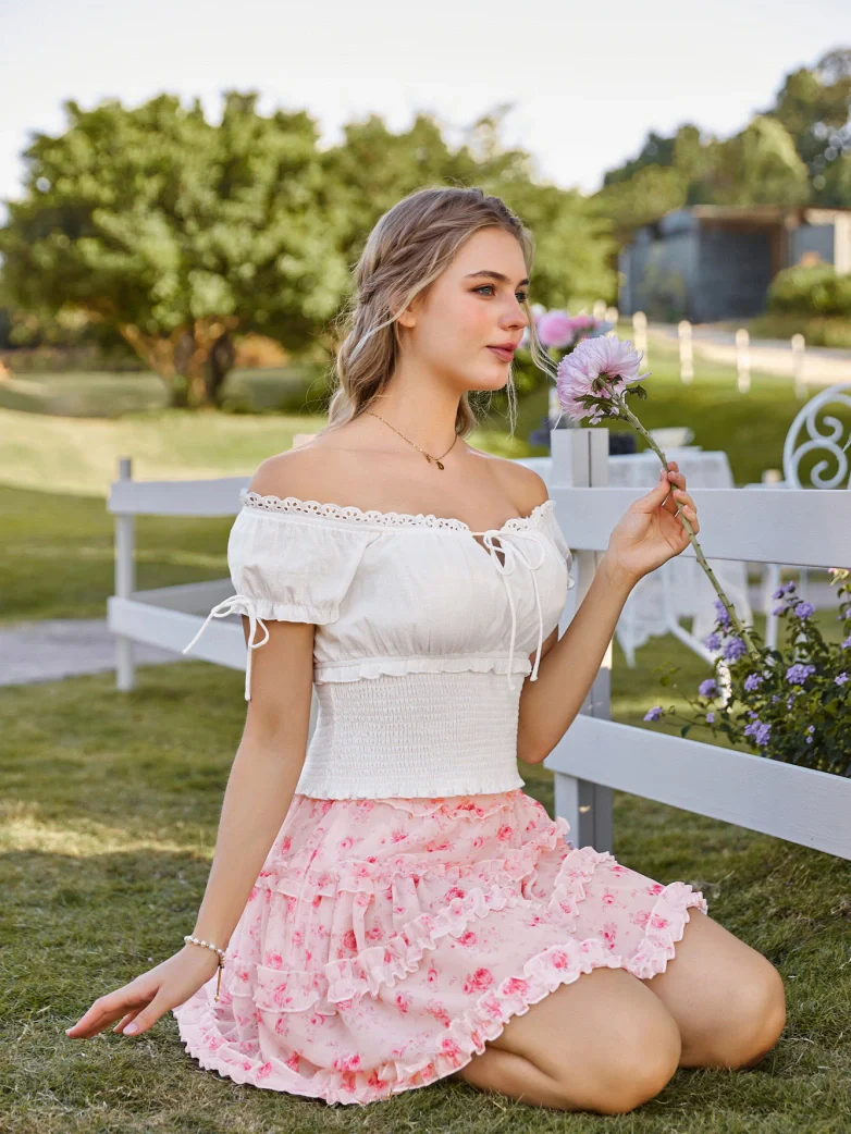 100% Cotton Renaissance Smocked Waist Peasant Tops - Image 15
