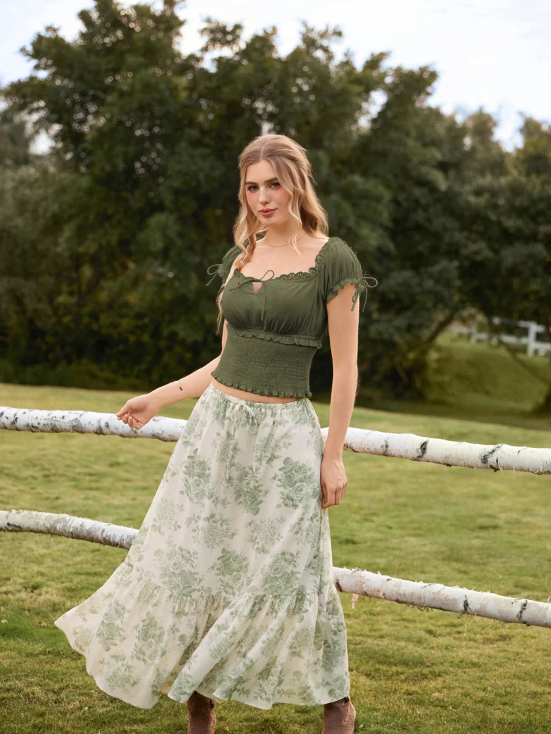 100% Cotton Renaissance Smocked Waist Peasant Tops - Image 28