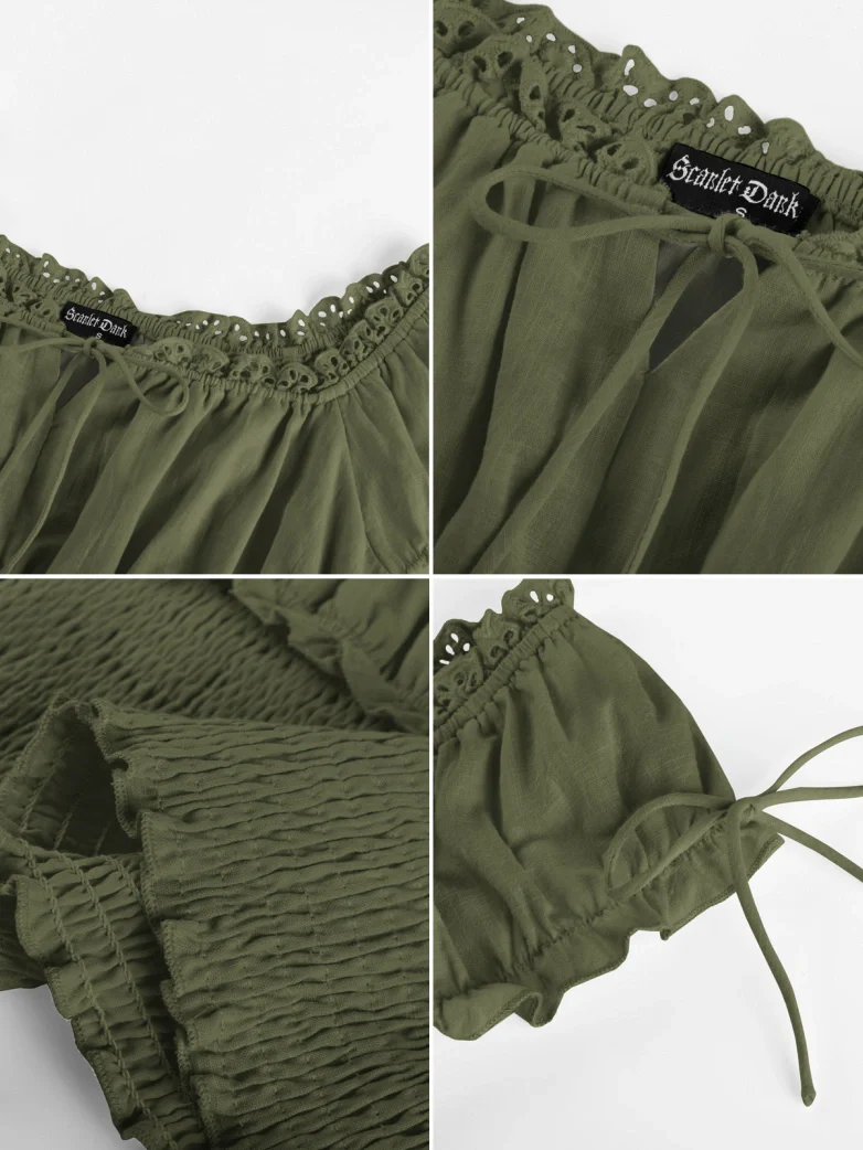 100% Cotton Renaissance Smocked Waist Peasant Tops - Image 30