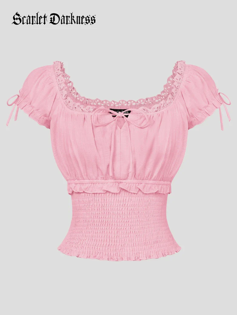 100% Cotton Renaissance Smocked Waist Peasant Tops - Image 31