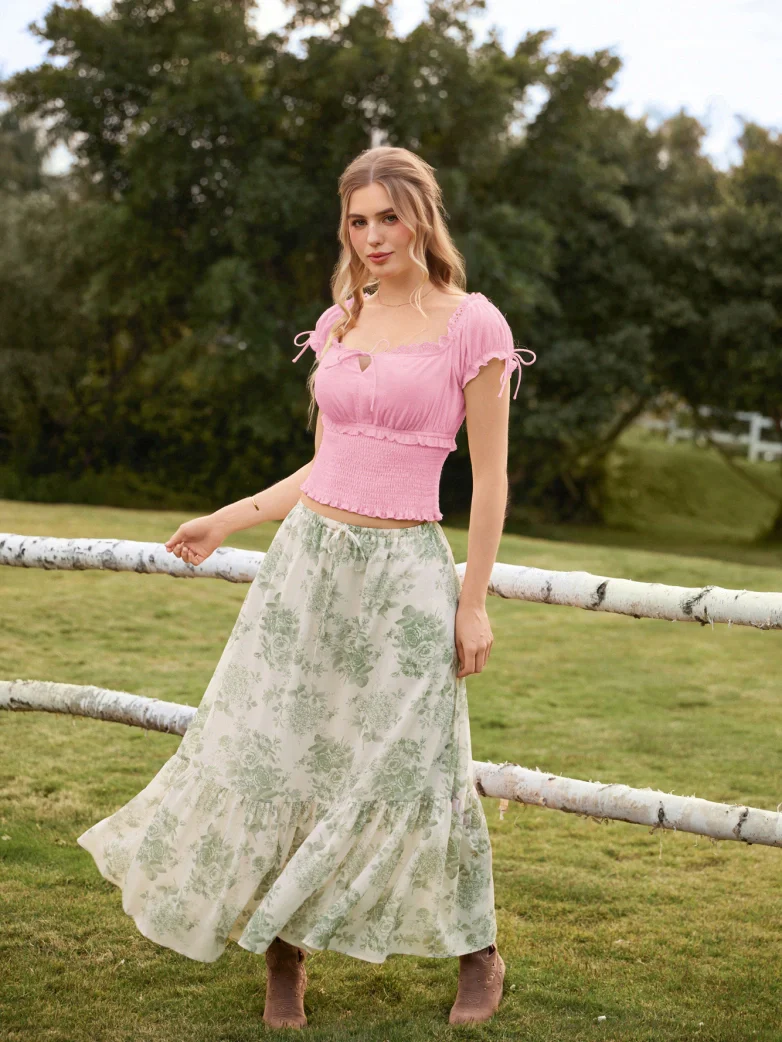 100% Cotton Renaissance Smocked Waist Peasant Tops - Image 33