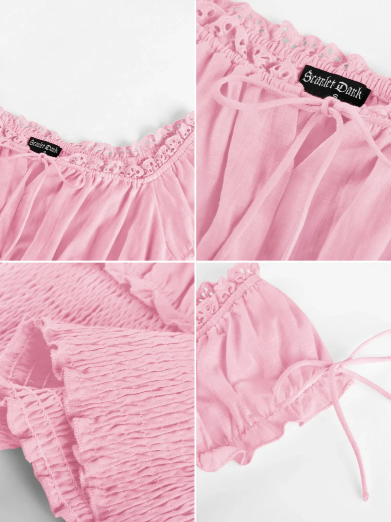 100% Cotton Renaissance Smocked Waist Peasant Tops - Image 34