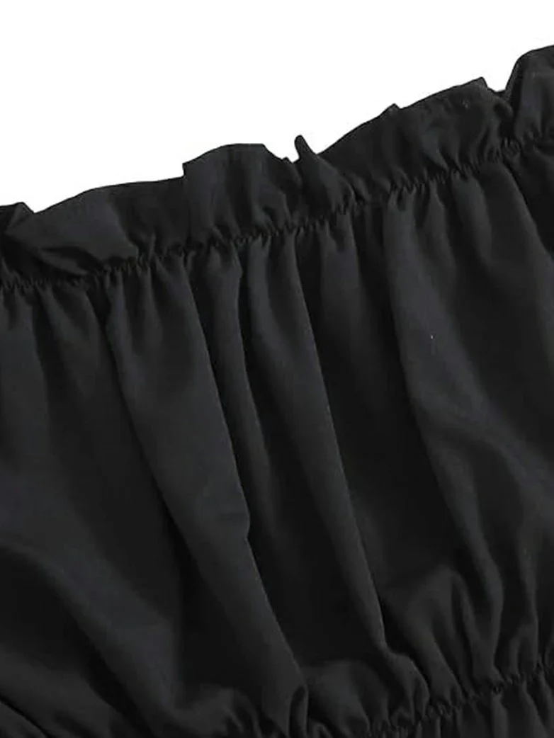 Women's Off Shoulder Ruffle Trim Puff Shirt Top - Image 12