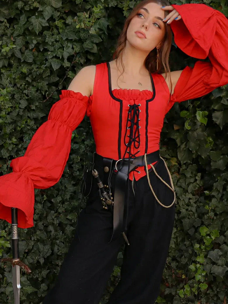 Women's Off Shoulder Ruffle Trim Puff Shirt Top - Image 2