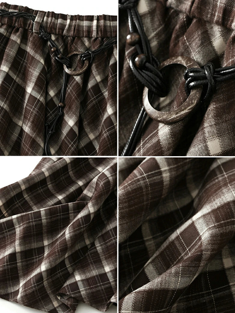 2025 Retro Plaid Irregular Midi Skirt with Tie - Image 2