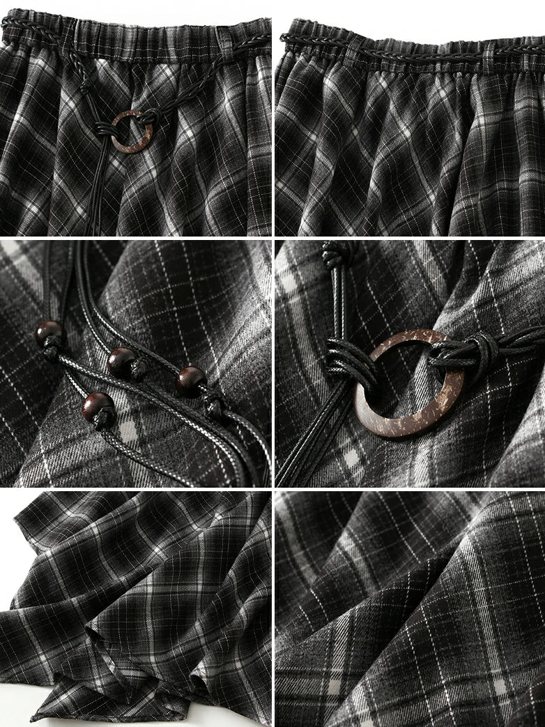 2025 Retro Plaid Irregular Midi Skirt with Tie - Image 7