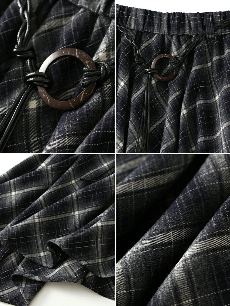 2025 Retro Plaid Irregular Midi Skirt with Tie - Image 9
