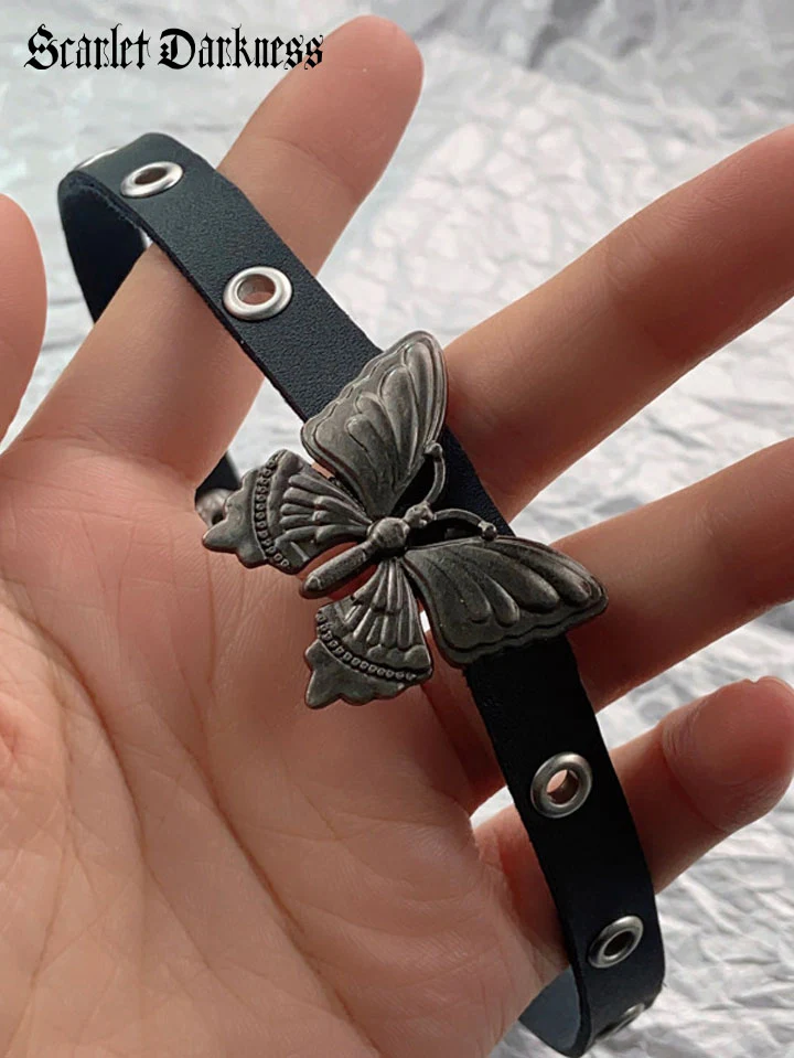 Gothic Butterfly Leather Choker - Image 2
