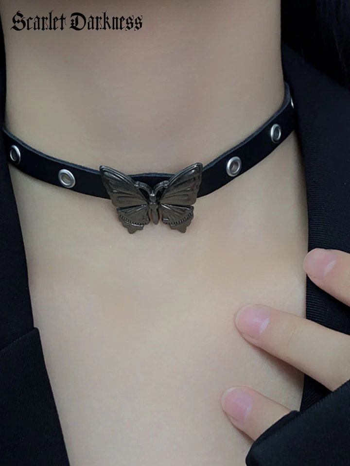 Gothic Butterfly Leather Choker - Image 3