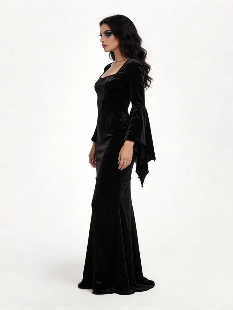 Gothic Velvet Bat Sleeve Mermaid Maxi Dress - Image 3