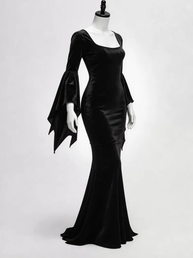 Gothic Velvet Bat Sleeve Mermaid Maxi Dress - Image 4