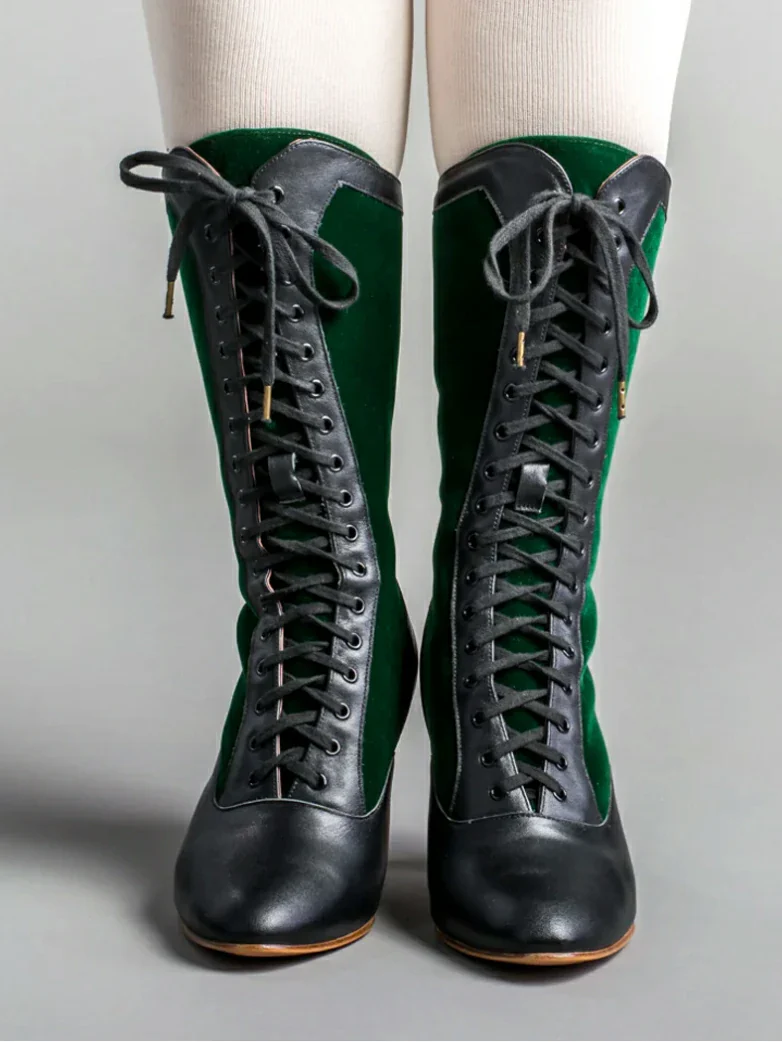 Gothic Velvet Leather Boots - Image 14