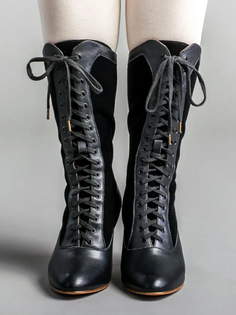 Gothic Velvet Leather Boots - Image 4
