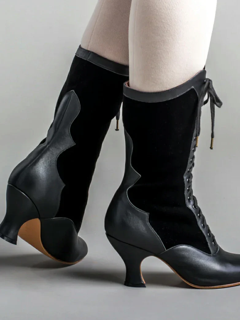 Gothic Velvet Leather Boots - Image 5