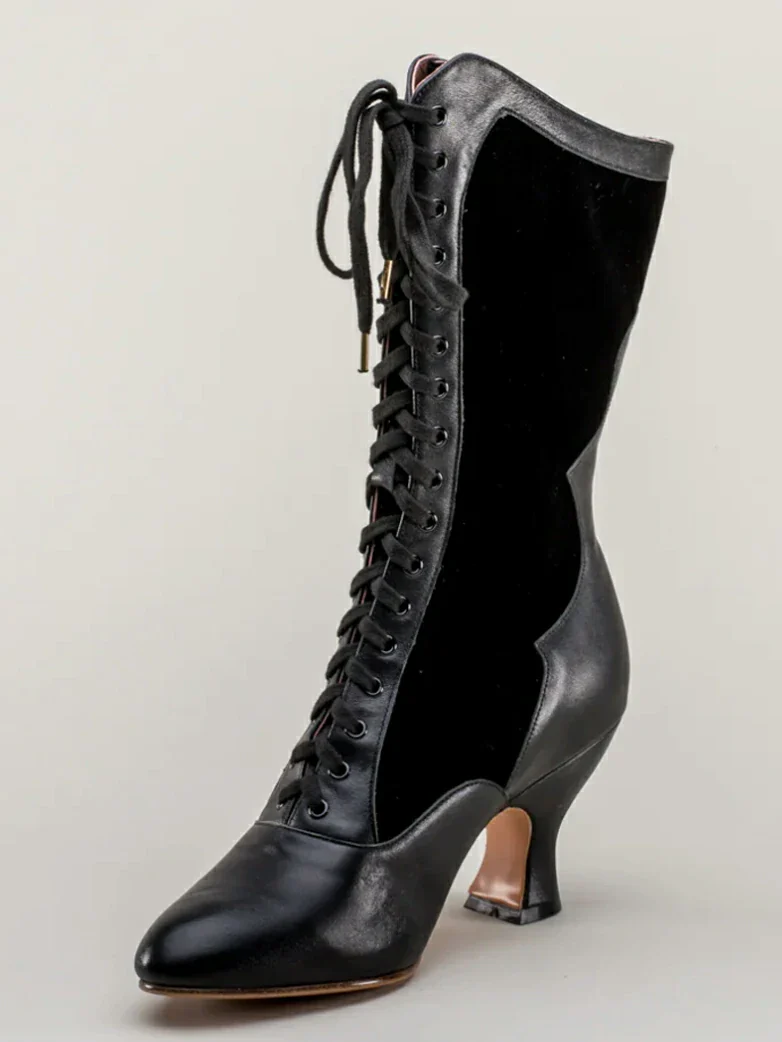 Gothic Velvet Leather Boots - Image 7