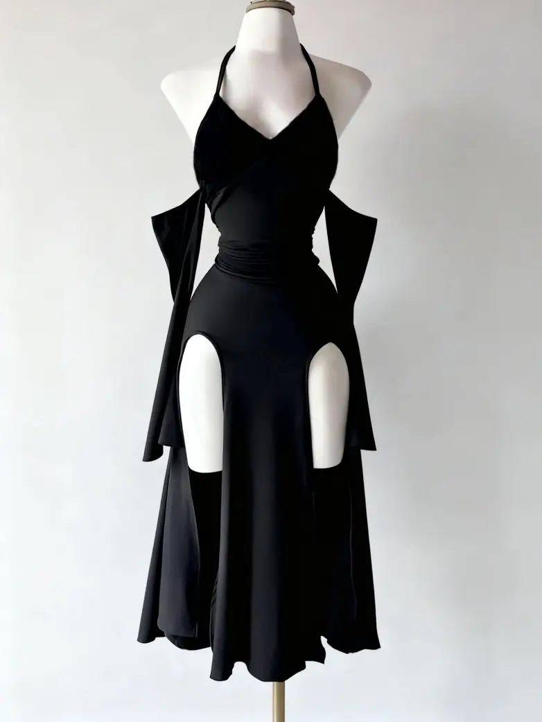 Gothic Vintage Long Sleeve Halter Maxi Dress