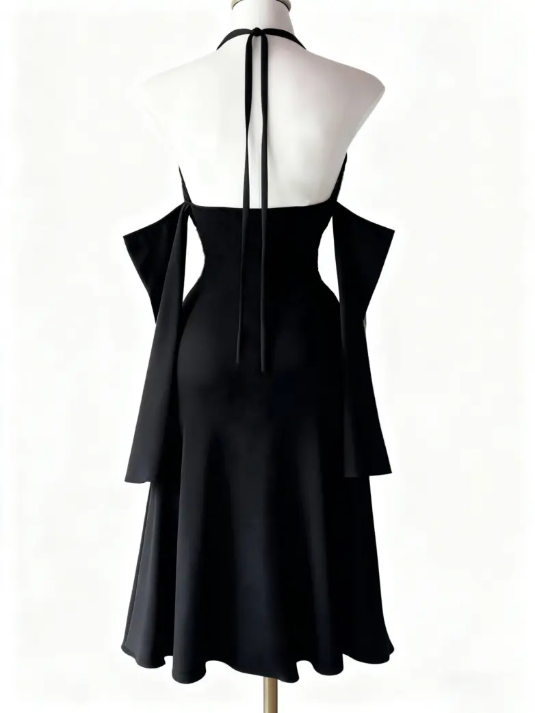 Gothic Vintage Long Sleeve Halter Maxi Dress - Image 2