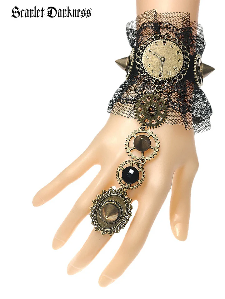 Steampunk Skull Lace Bracelet - Image 2