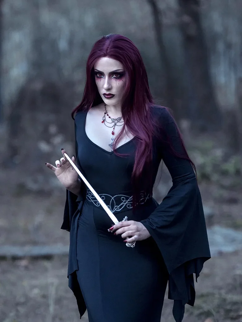 Morticia Addams Gothic Bat Sleeve Maxi Bodycon Dress - Image 4