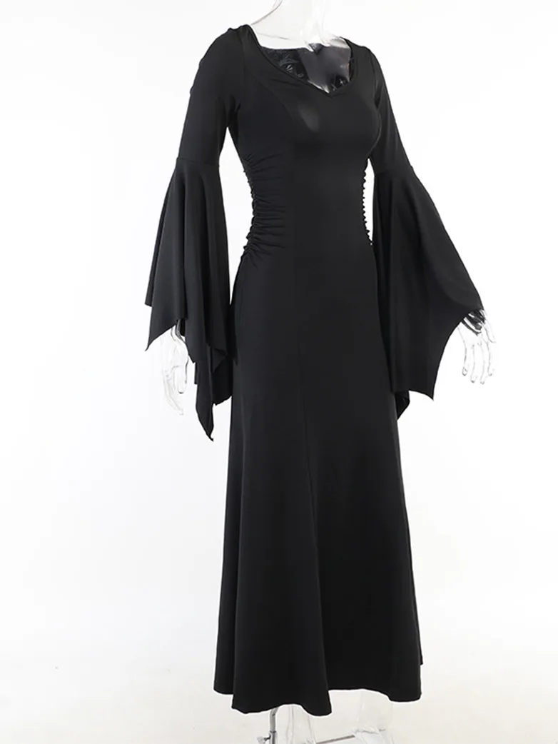 Morticia Addams Gothic Bat Sleeve Maxi Bodycon Dress - Image 5