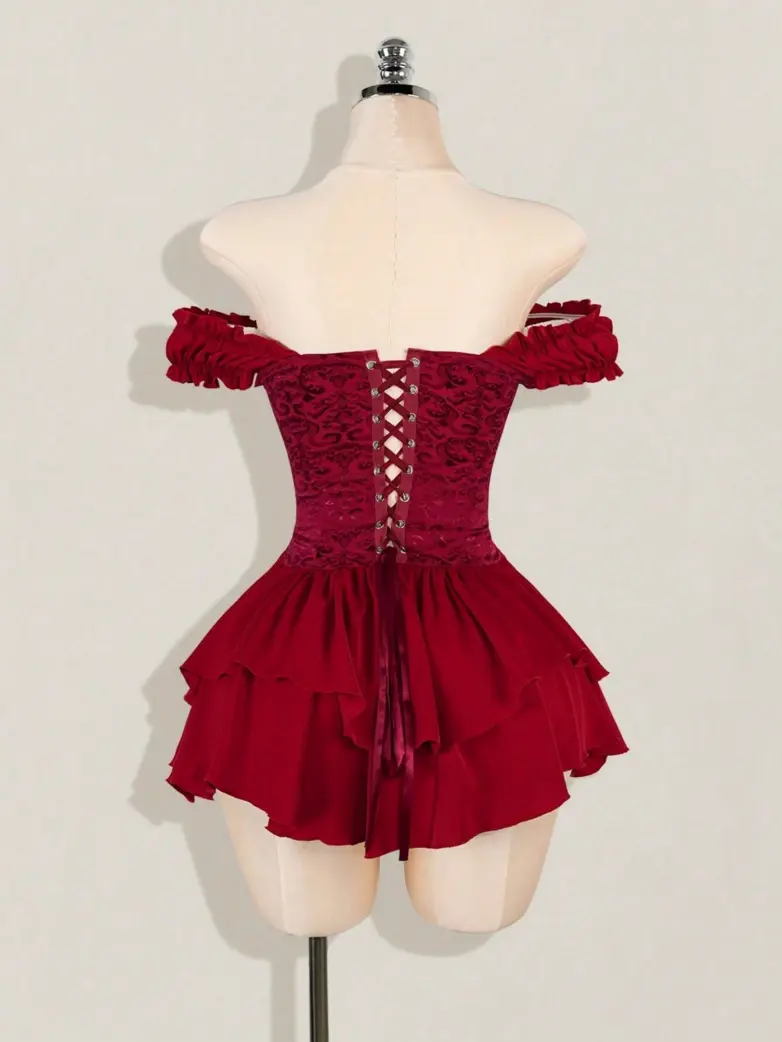 Off Shoulder Jacquard Corset Mini Dress - Image 6