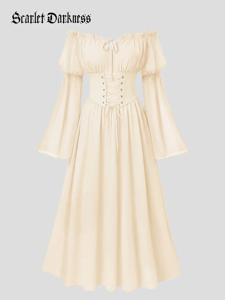 Renaissance Fantasy Fairy Off Shoulder Belted Dress With Pockets