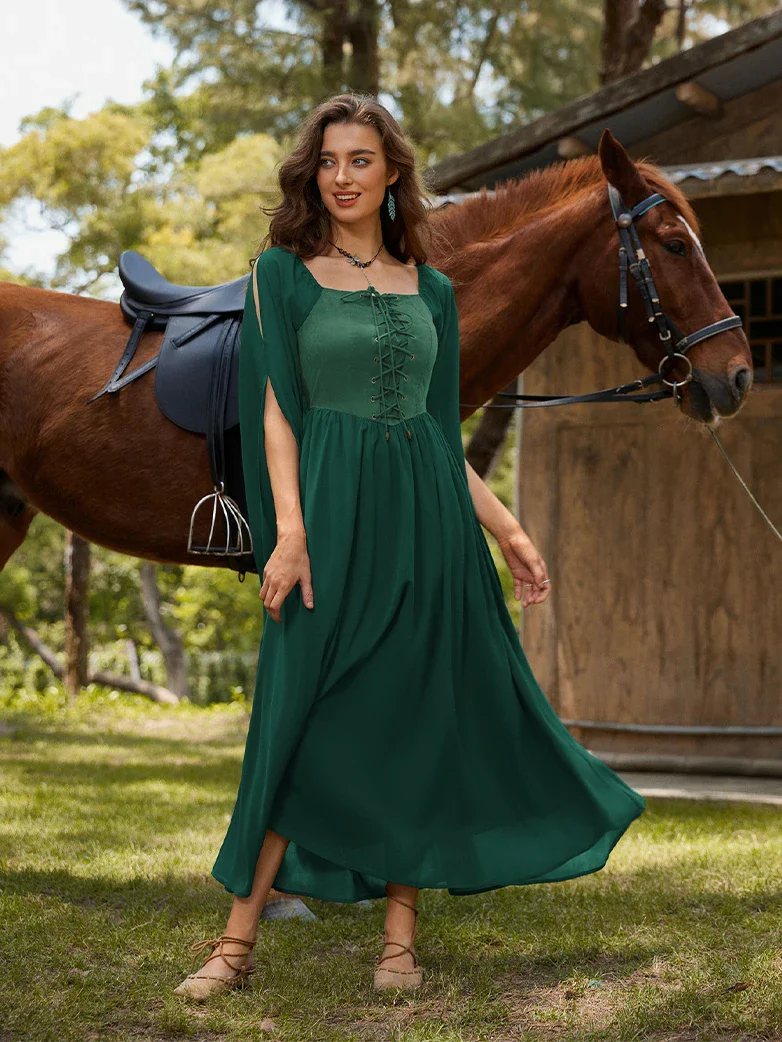 Renaissance Corset Dress Slit Sleeve Pocket Dress - Image 15