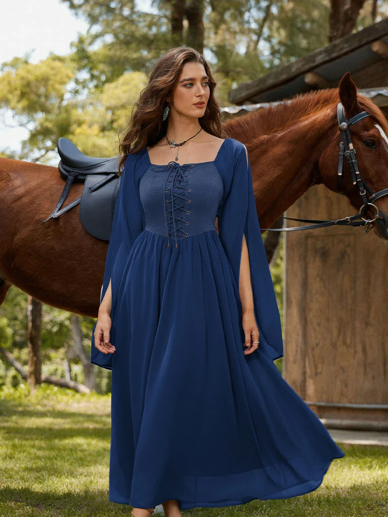 Renaissance Corset Dress Slit Sleeve Pocket Dress - Image 2