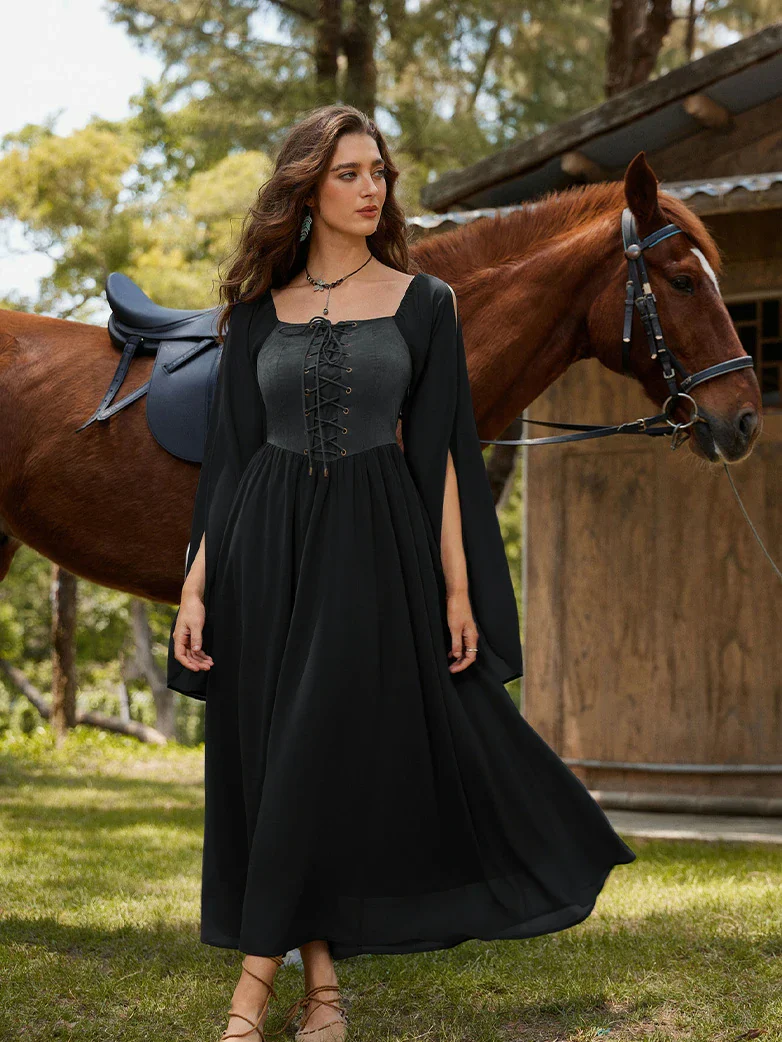 Renaissance Corset Dress Slit Sleeve Pocket Dress - Image 20