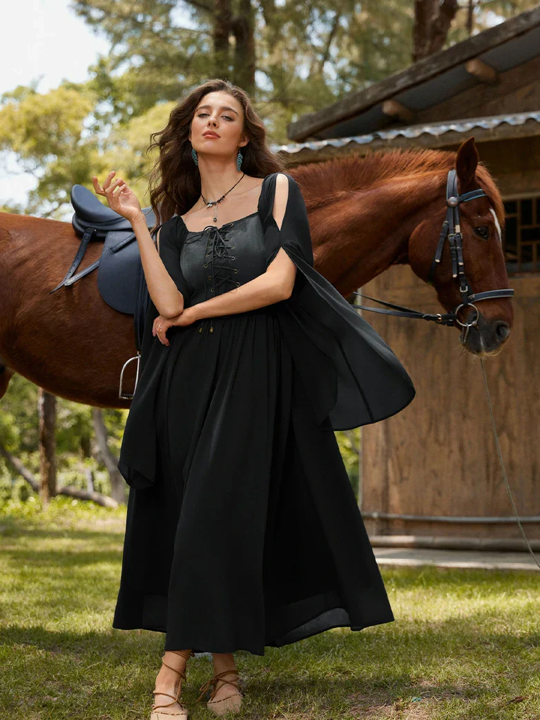 Renaissance Corset Dress Slit Sleeve Pocket Dress - Image 21