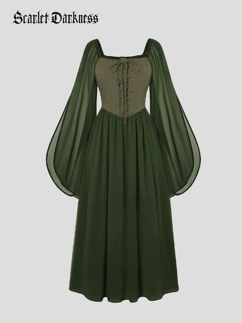 Renaissance Corset Dress Slit Sleeve Pocket Dress - Image 29