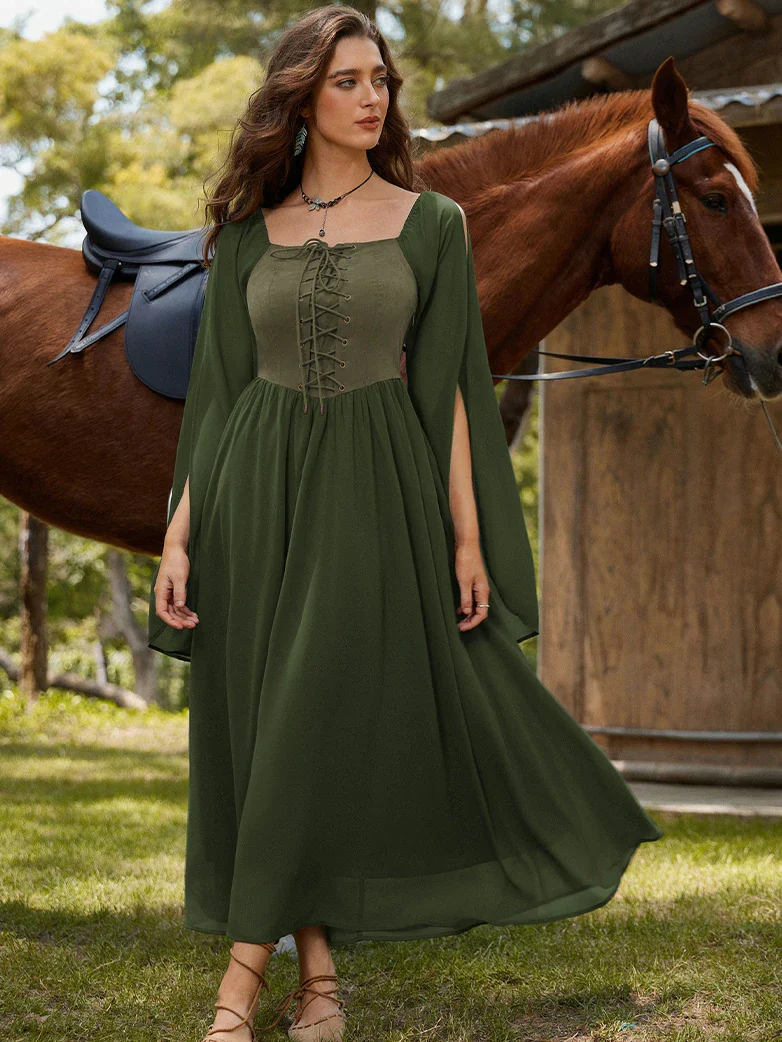 Renaissance Corset Dress Slit Sleeve Pocket Dress - Image 31