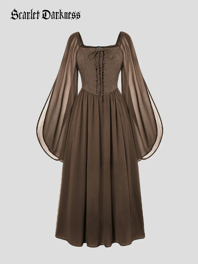 Renaissance Corset Dress Slit Sleeve Pocket Dress - Image 36