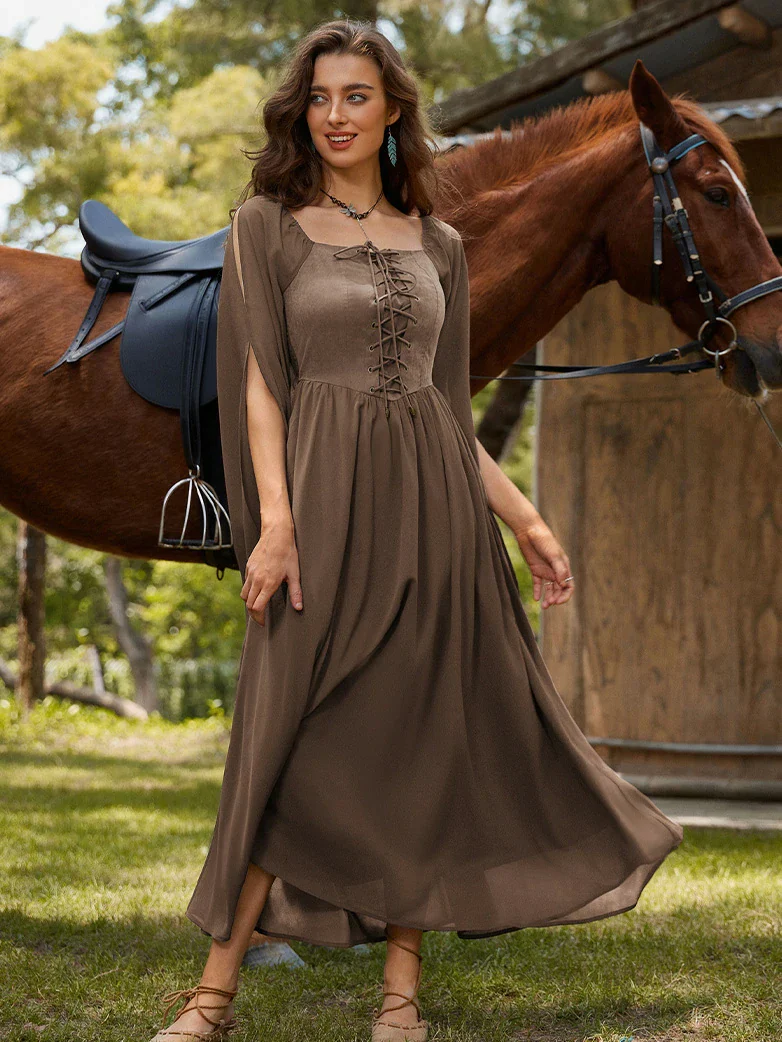 Renaissance Corset Dress Slit Sleeve Pocket Dress - Image 37