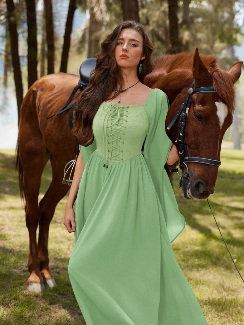 Renaissance Corset Dress Slit Sleeve Pocket Dress - Image 50