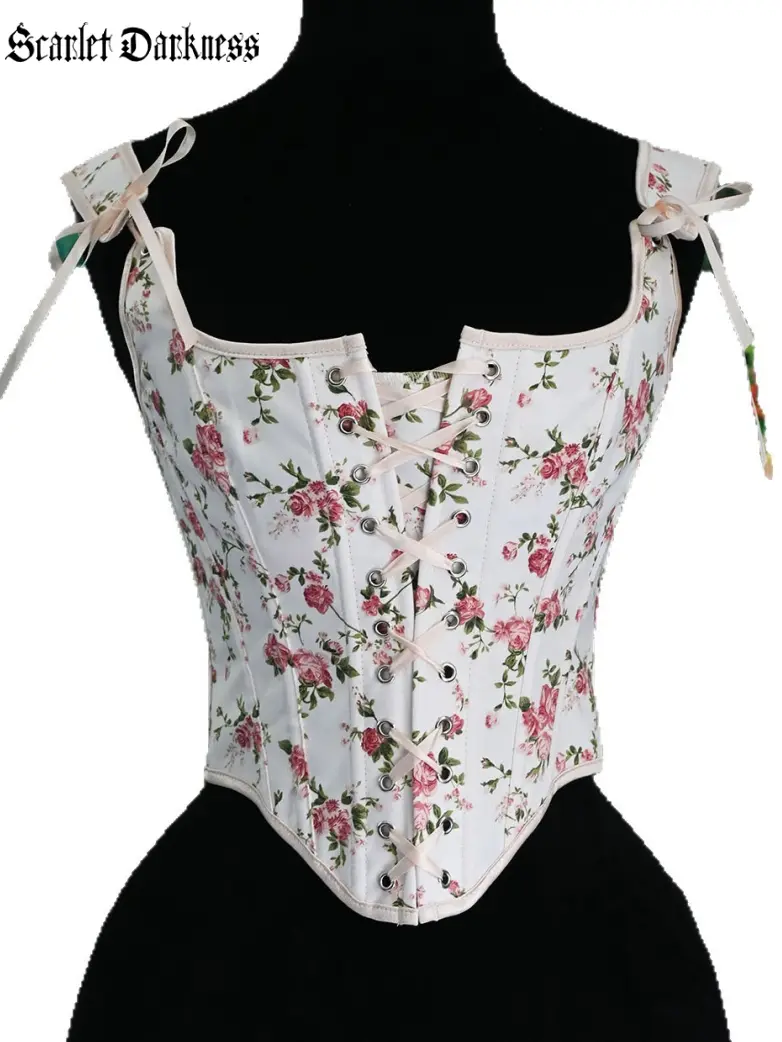 Women's Victorian Lace-Up Floral Piercing Corset Top