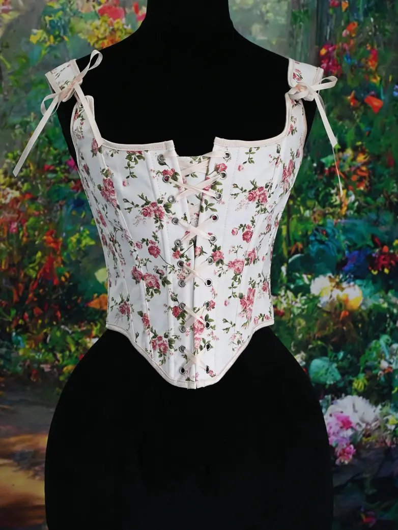 Women's Victorian Lace-Up Floral Piercing Corset Top - Image 3