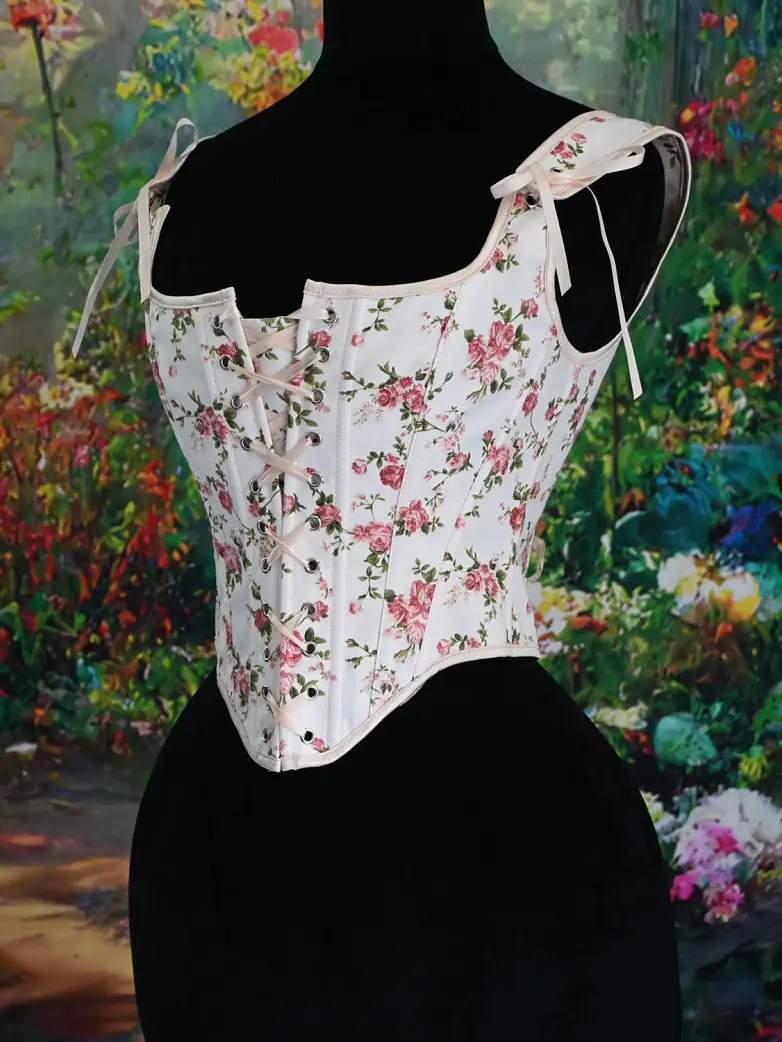 Women's Victorian Lace-Up Floral Piercing Corset Top - Image 4
