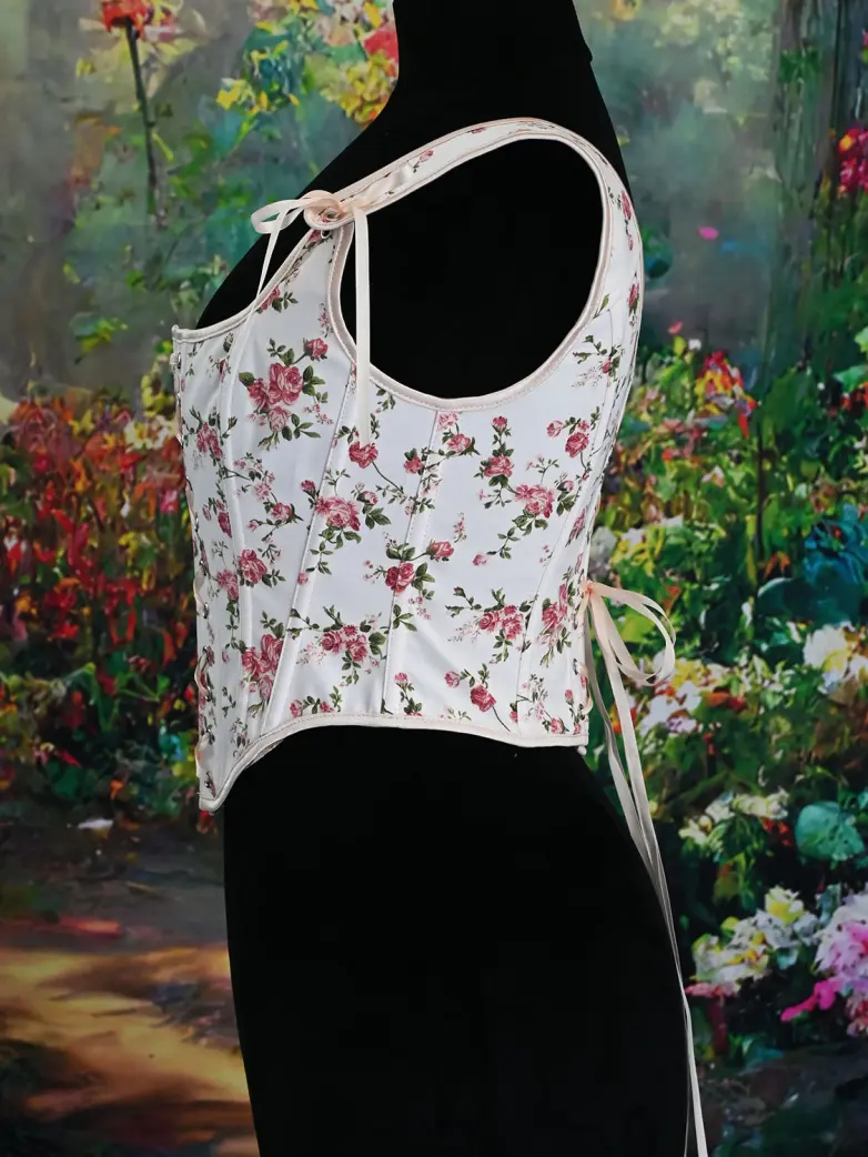 Women's Victorian Lace-Up Floral Piercing Corset Top - Image 5