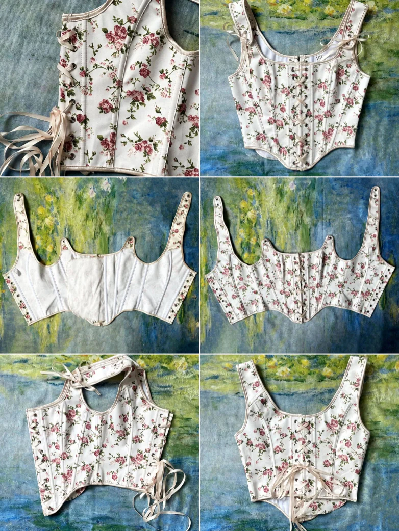 Women's Victorian Lace-Up Floral Piercing Corset Top - Image 7